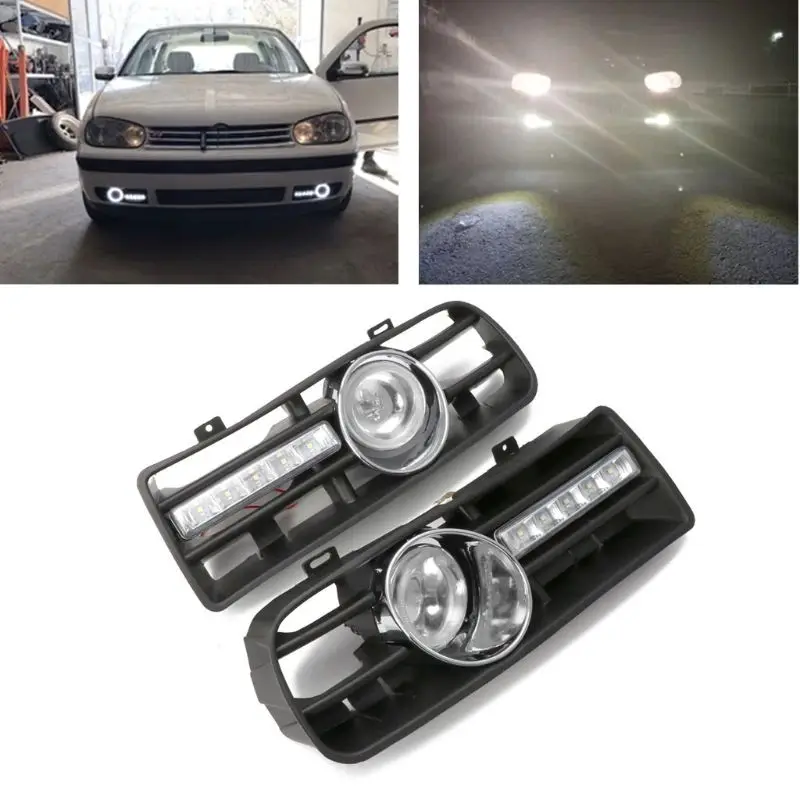  New 1 Pair Vehicle Car Front Lower Side Bumper Grille With LED Fog Light & DRL Light White/Yellow - 32967775129