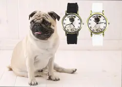 Мопс Pet любовь собака Для мужчин Для женщин часы Спортивные Повседневное черный, белый цвет силиконовой лентой унисекс кварцевые наручные
