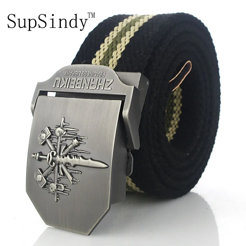 

SupSindy men's canvas belt Skull Sword metal buckle military belt Army tactical belts for Male top quality men strap Army green