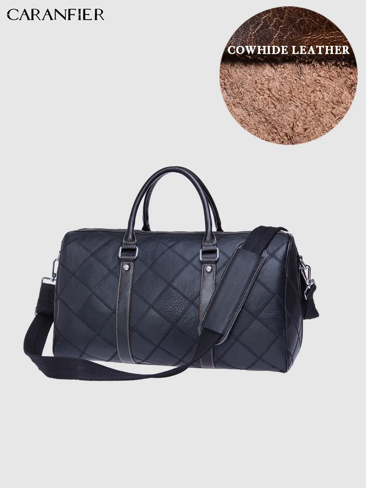 

CARANFIER Mens Travel Bags Genuine Cowhide Leather Large Capacity Handbag Business Multi-functional Weekend Messenger Bags