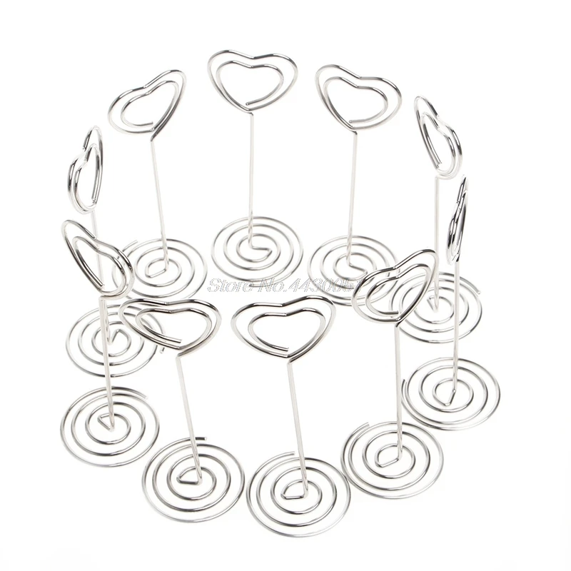 10Pcs/set Place Card Holder Heart Shape Clips Wedding Favors Place Card Holder Table Photo Memo Number Name Clips Base