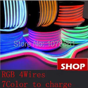 

Color Changing RGB LED Neon Flex 80LEDs 4wires 7color to charge 80LED/M F3 Epistar DIP led neon RGB Strip light lamp