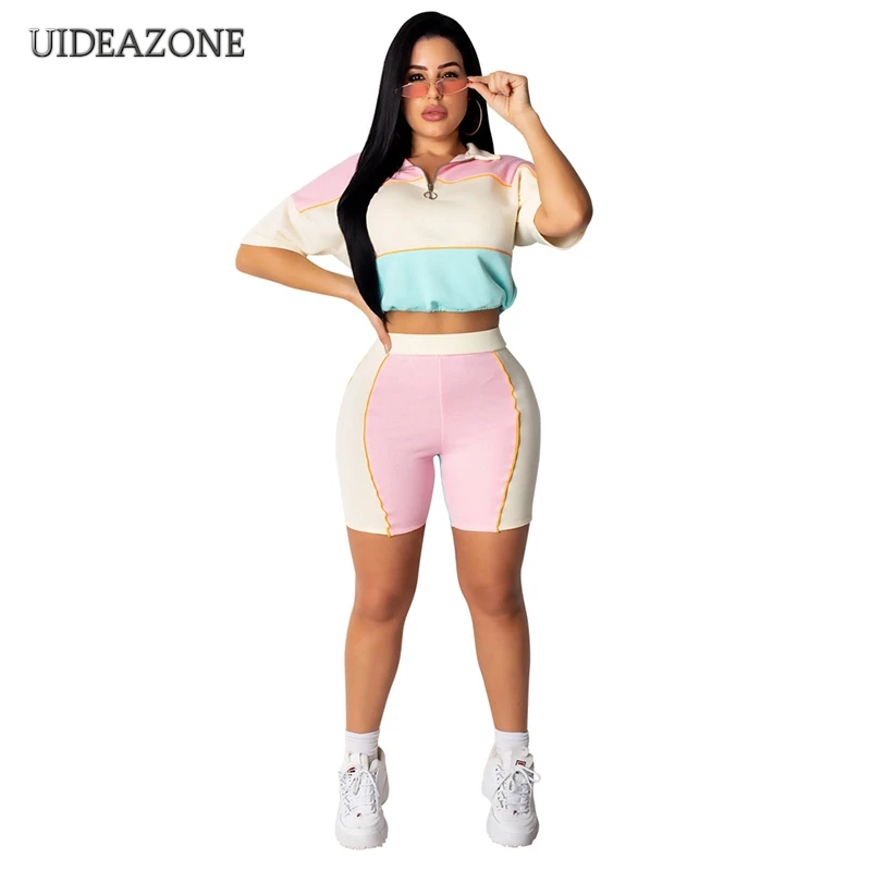 

Casual Contrast Color Women Two Piece Set Sexy T-Shirts and Skinny Pants High Waist Stretchy 2Pcs Bodycon Outfits 2019 Summer