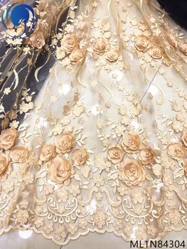 

BEAUTIFICAL 3d Lace Fabric with Beads African Wedding French Tulle Lace Flower 3D Dress Lace ML1N843