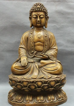 

wholesale factory 17" Folk Tibet Bronze Buddhism Shakyamuni Sakyamuni Amitabha Buddha Statue Set AE1024 AB1025