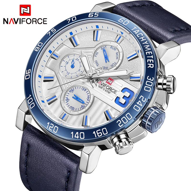 Лучший бренд класса люкс NAVIFORCE часы мужские модные кожаные кварцевые часы с 6 циферблатами повседневные спортивные мужские наручные часы Montre Homme