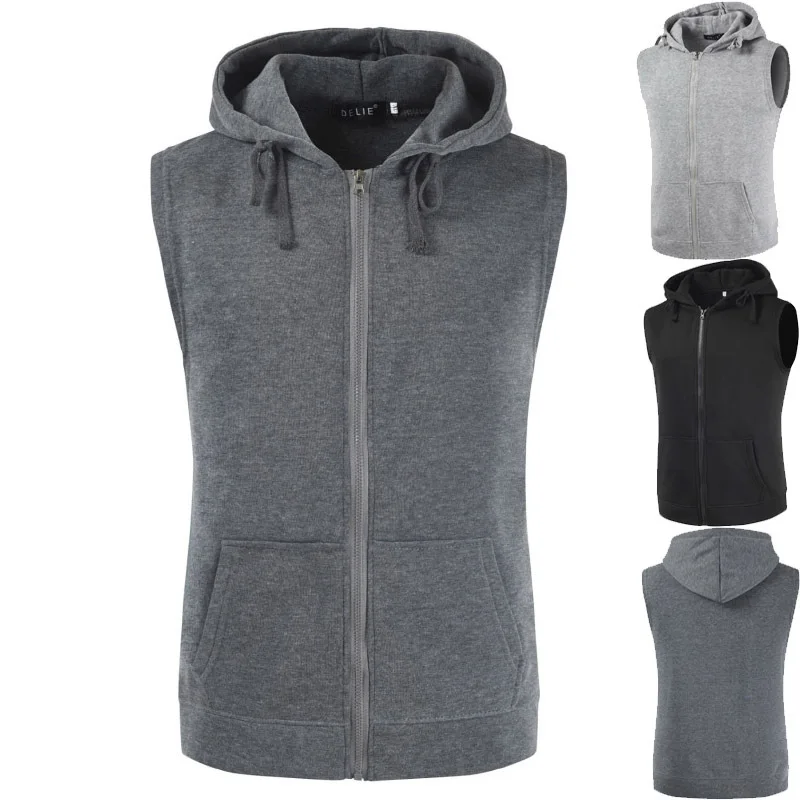 

2019 New men's hooded casual solid color vest Slim British vest