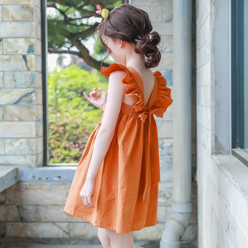 2021 Big Girl Dresses Summer Sundress For Girls Flare Sleeve Beach Dress Baby 100% Cotton Kids Clothes 5 7 8 9 10 11 13 14 Years | Детская