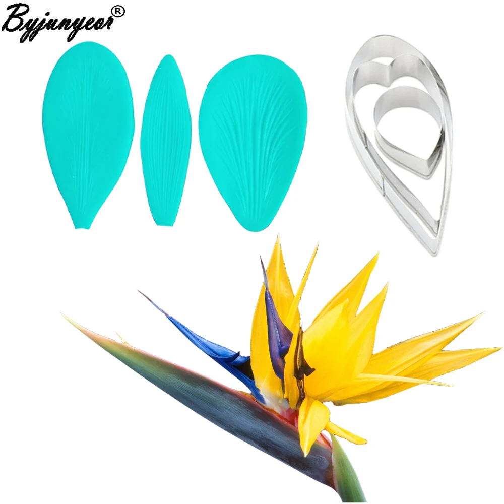 Gumpaste Strelitzia Райские птицы цветок лепесток Veiners и резак украшения торта инструменты Конфеты Сахар цветок силиконовые формы CS373