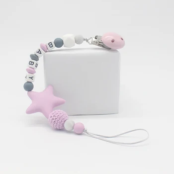 

Hot Sale 1PC Colorful Silicone Star Leters Bead Pacifier Chain Clip Holder Baby Feeding Teether Accessories