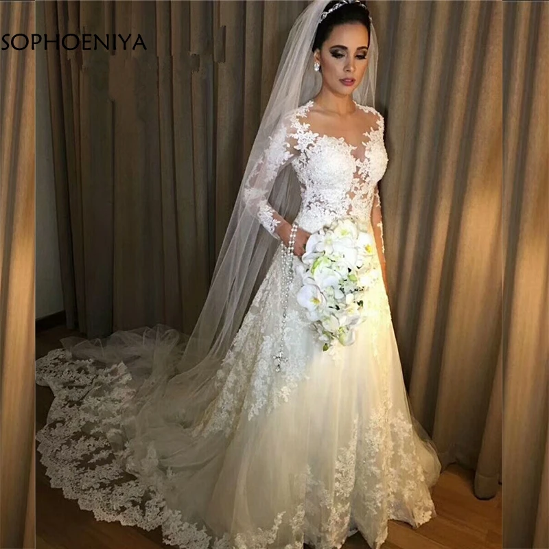 Vestidos de Noiva ТРАПЕЦИЕВИДНОЕ кружевное свадебное платье прозрачная спина сексуальное свадебное платье с длинными рукавами es Robe De Mariage свадебные платья