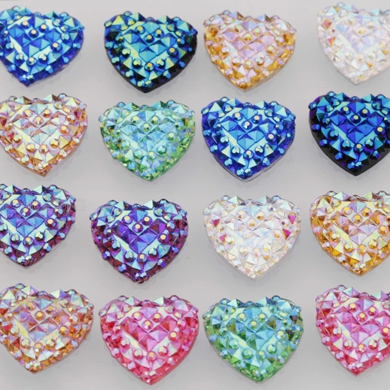 

40Pcs 14mm Heart Flatback Scrapbooking Embellishments Cabochon For Jewelry Making Cell Phone Crafts DIY Rhinestone For Nail