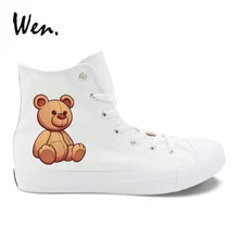 Вэнь игрушечный медведь, кукла дизайн белая парусиновая обувь высокие кроссовки подростков обертывание ног на низком каблуке Эспадрильи плоские плимсоллы