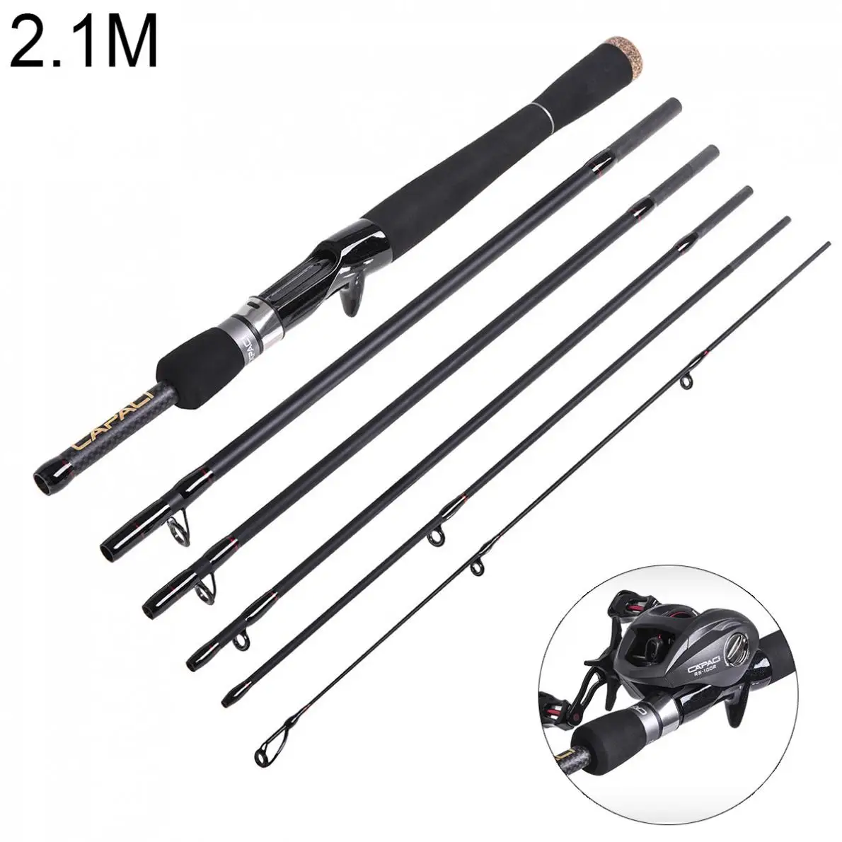 

2.1m 6 Section Carbon Fiber Lure Fishing Rods ML Power Ultra Light Spinning / Casting Fishing Pole