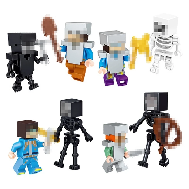 

New 8 sets/lot Minecraft figures and weapons Assembly Minecraft Building Block My World Action Toys Gift For Children #E