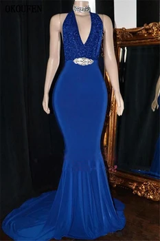 

Formal Women Evening Dresses 2019 Simple Royal Blue Mermaid V-Neck Sleeveless Special Occasion Gowns vestido de fiesta de noche