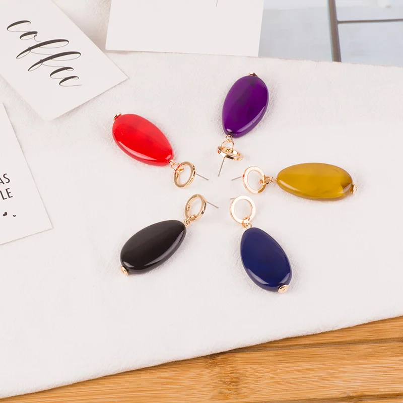 Trendy Dangle Fashion Resin Earrings for Women Big Long Geometric Red Acrylic Drop Earring Round Metal Wedding Gifts New Jewelry (2)
