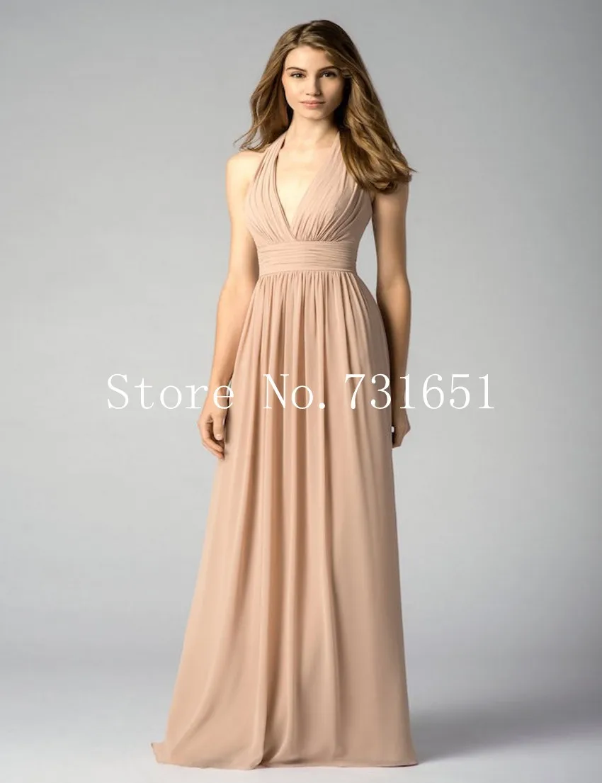 Graceful 2015 Fall Cheap Wedding Guest Dresses Nude Chiffon Halter