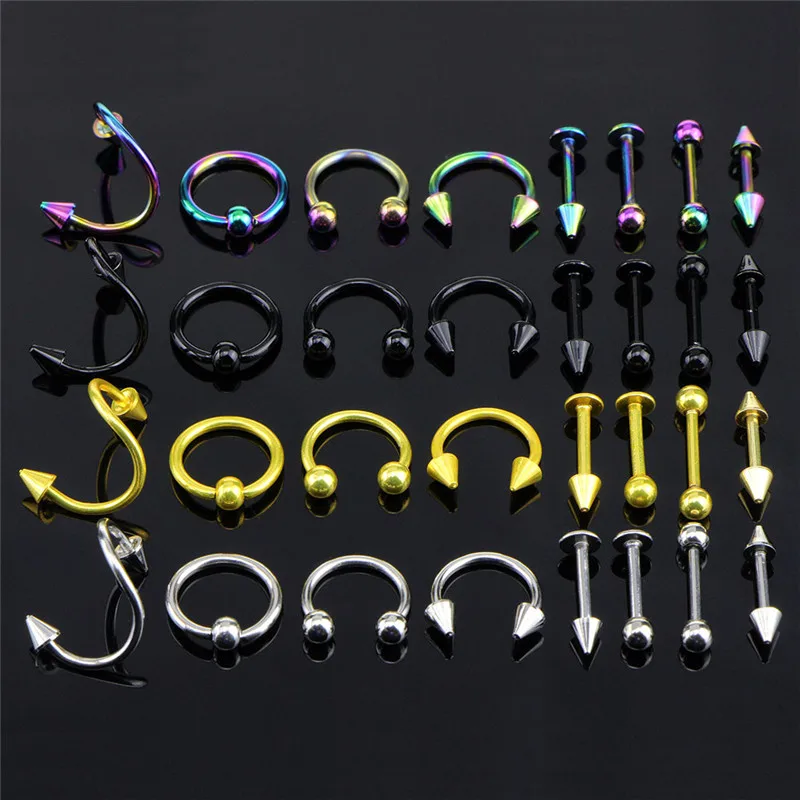 

16pcs/set Fashion Pircing Nariz Piercing Lengua Stainless Steel Spiral Nose Rings Earring Stud Tragus Piercing for Women Men