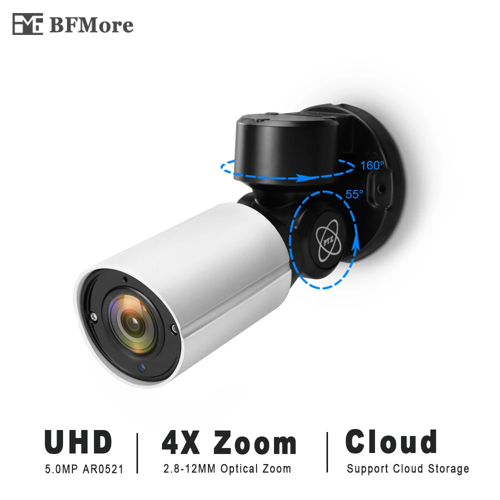 BFMore 5 0MP 4 0MP Mini PTZ IP Camera H 265 Cloud Storage Outdoor 4X Optical