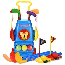 Champkey Kids Golf Club Set  Golf CartWith Wheels, 7 Colorful Golf Sticks, 5 Balls & 2 Practice Holes