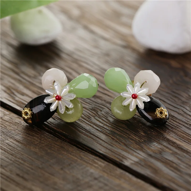 TDQUEEN Stud Earrings Natural Stone Cute Earrings Women Fashion Jewellery Shell Flower Handmade Beaded Gold Color Stud Earring   (3)