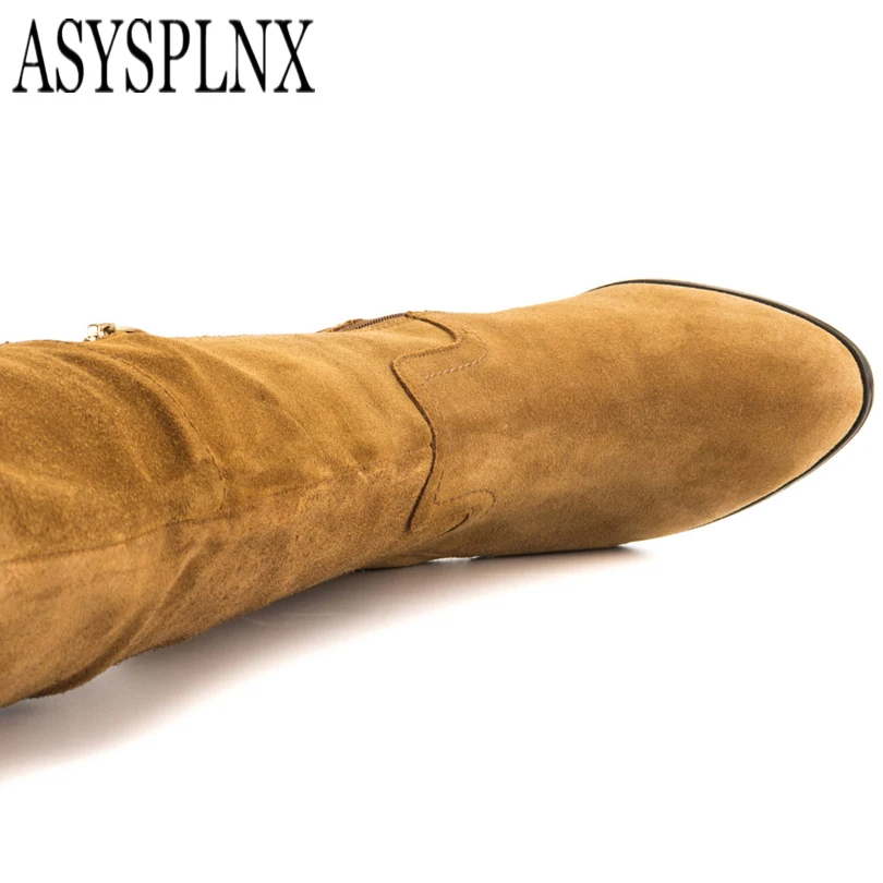 Aspsylnx бренд 2018 г. женские зимние сапоги из флока женская обувь на высоком каблуке