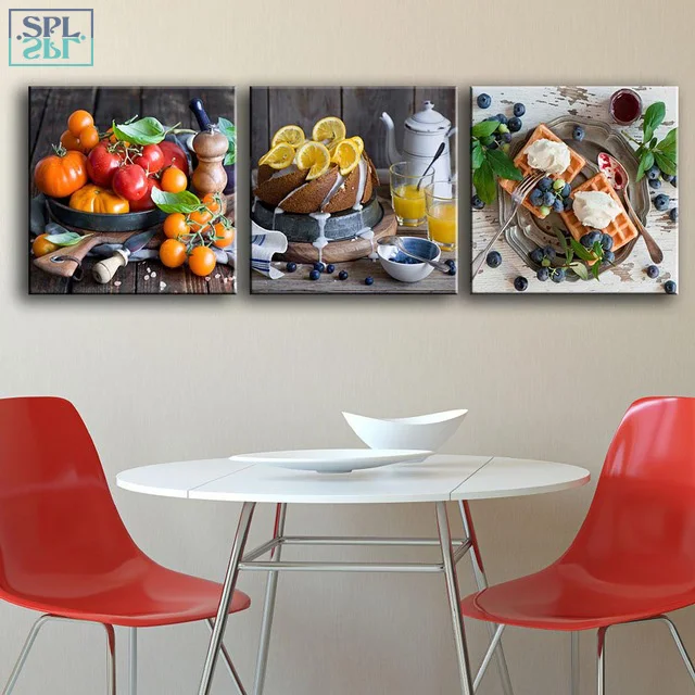 

SPLSPL 3 Pieces/Set Kitchen Decorative Painting Modern Fruit Cake Wall Art Canvas Pictures For Dining Room Posters and Prints
