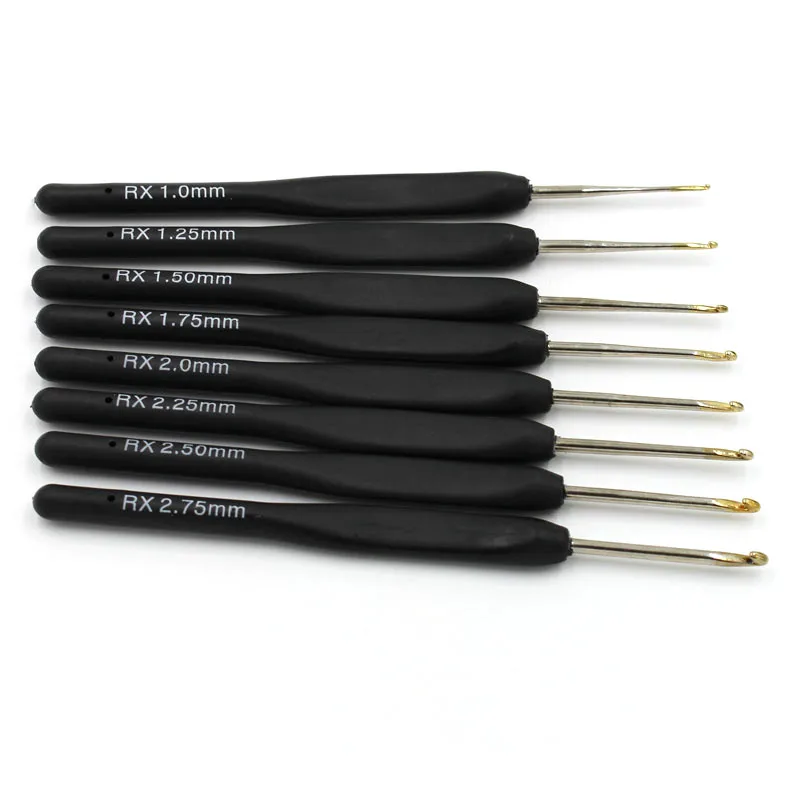 8PCs/set Black Knitting Needles TPR Soft Rubber Handle Aluminum Crochet