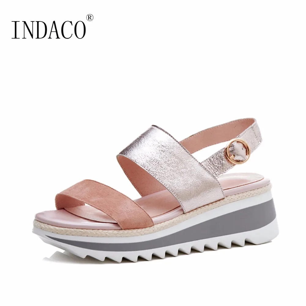 

Wedge Women Leather Sandals Platform 34-39 6cm Pink Silver
