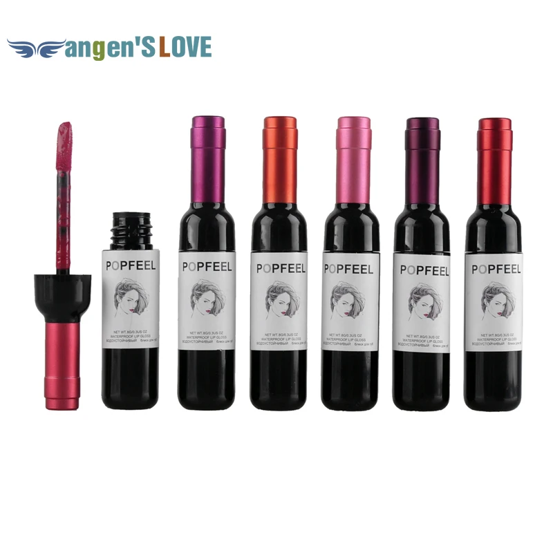 1PC NEW Arrival 6 Colors Popfeel Matte Lipstick Lipgloss Red Wine Bottle Lipstick Matte Waterproof Colorful