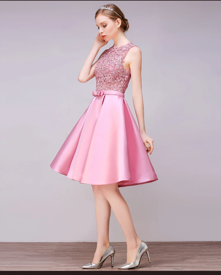 Vestido madrinha2019 новые кружевные и атласные трапециевидные розовые, красные, золотые короткие платья для невесты Дешевые Гость платье