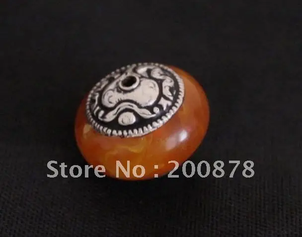 

TSB0117 Tibet silver capped yellow resin amber beads,oblate loose beads,23*20mm