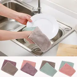 Двойной кухонный слой Dishcloth Home Magic Чистящая стирка полотенце для рук салфетка флис волокно Dishrag Duster анти-смазка вытирая тряпки