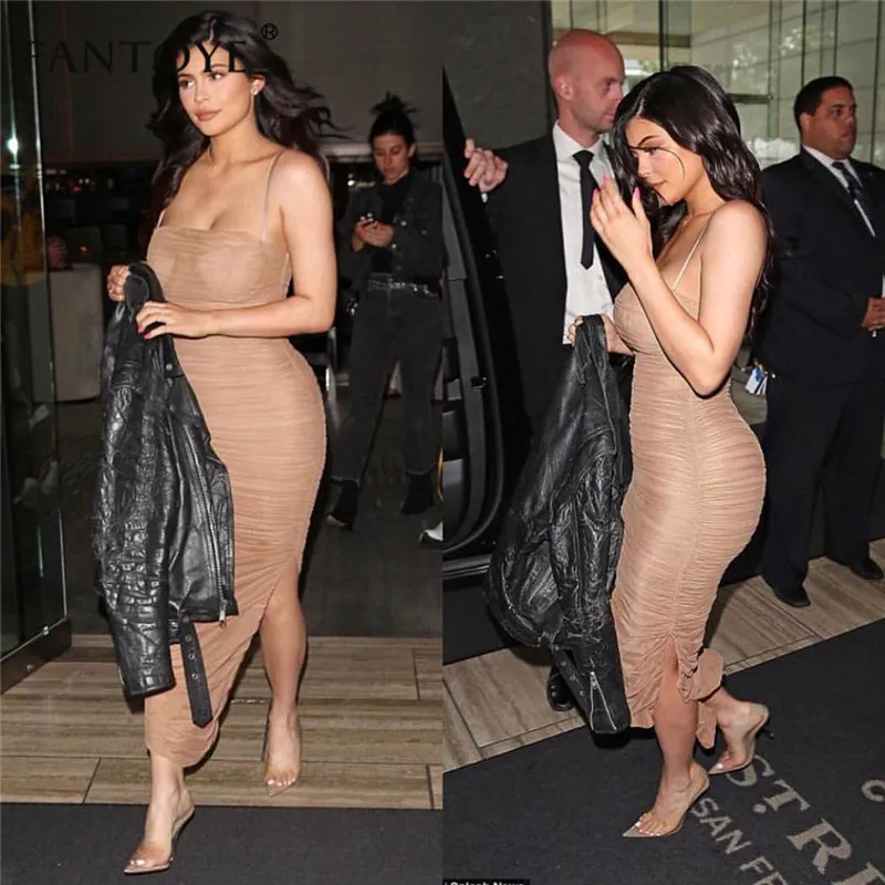 Ceny Fantoye Ruched prześwitująca seksowna sukienka na imprezę kobiety 2018 bez ramiączek szczelina długa, maksi sukienka elegancka letnia jesienna sukienka klubowa podkreślająca figurę Vestidos