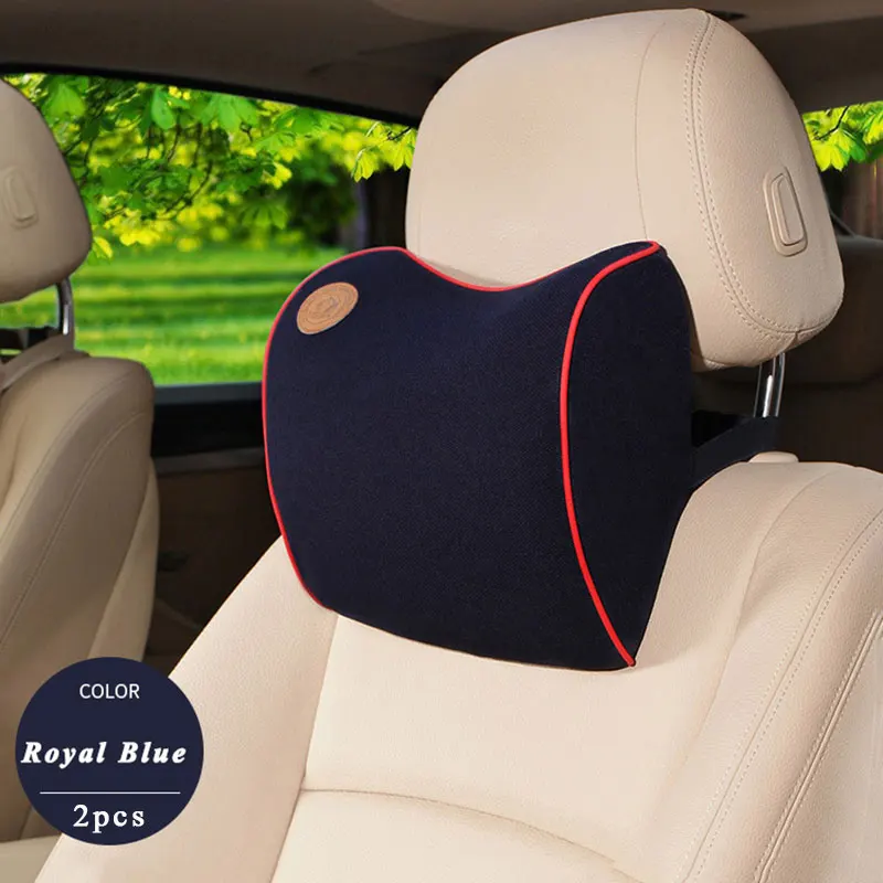 2 шт. подголовник автомобиля пены памяти подушка для головы и шеи авто Массажная подушка для сиденья для Buick Кадиллак Chevrolet Chrysler автостайлинг - Цвет: Royal Blue