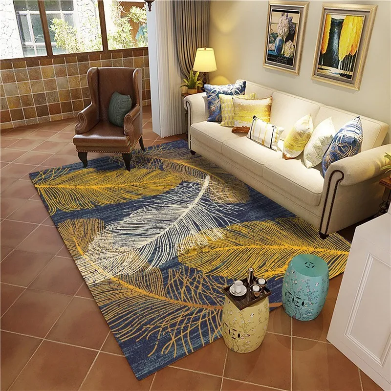 

Abstract Living Room Carpets Gold leaf Hallway Bedroom Decorative Kids Play Carpet Anti-slip Area Rug Floor Children Room Mats