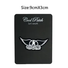 AEROSMITH kanatları siyah beyaz Logo müzik grubu dikiş nakış yama transferi MOTIF aplike kaya Punk rozeti cadılar bayramı kanca döngü