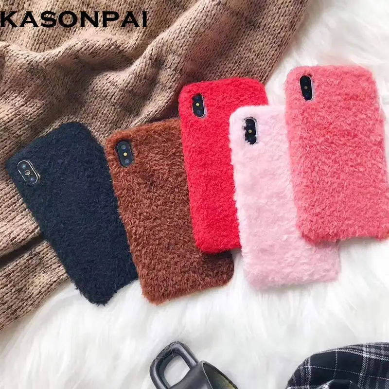 Fluffy Case for iPhone X XS Max XR Winter Warm Teddy Fur Hairy Fuzzy