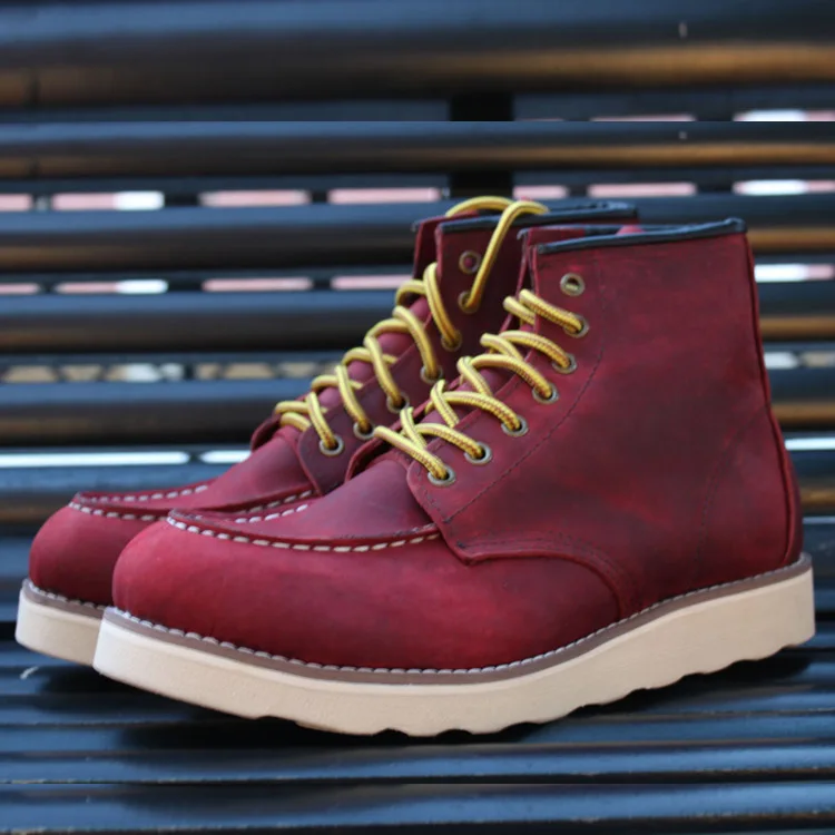 

2019 New Men shoes Handmade Ankle Chelsea Booties Genuine Leaher Wing Work Red Shoes USA Botas Unisex Safe Work Shoes