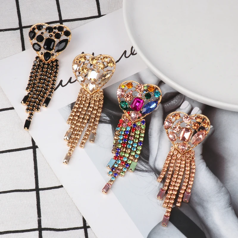 

JUJIA New Korean Charm Tassel Crystal Love Heart Earrings for Women Fashion Statement Drop Earring Luxury Jewelry