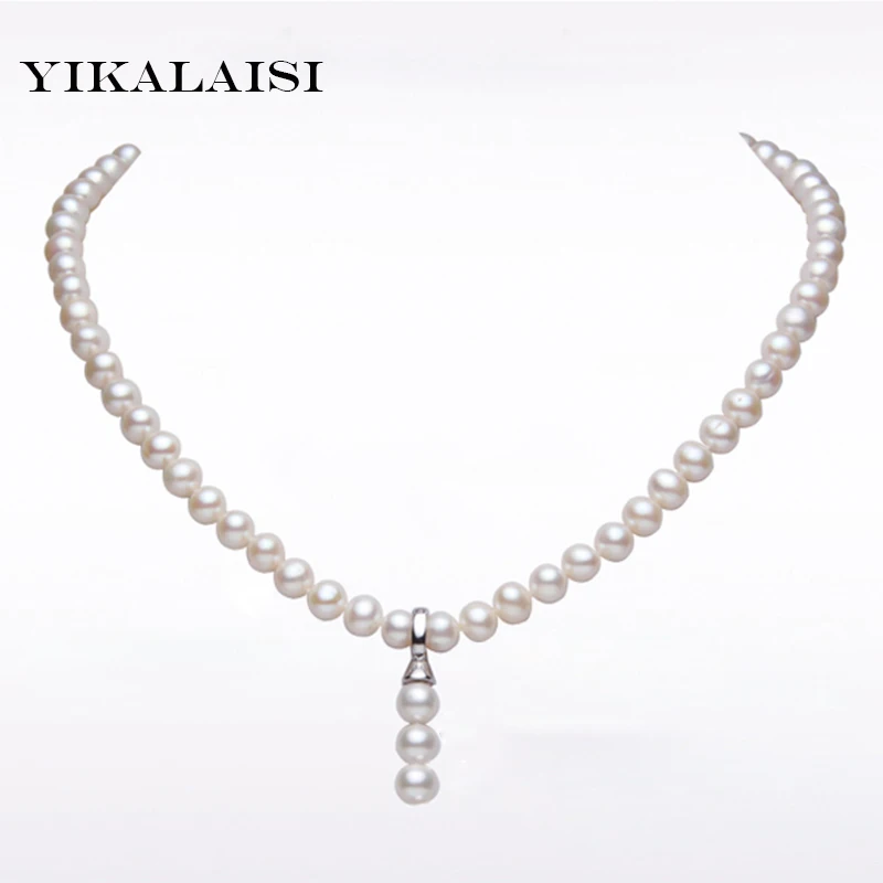 YIKALAISI 2017 100% Natural Freshwater 7-8 mm Pearl Necklace Women Pearl Jewelry 925 sterling silver Choker Necklace For Women 