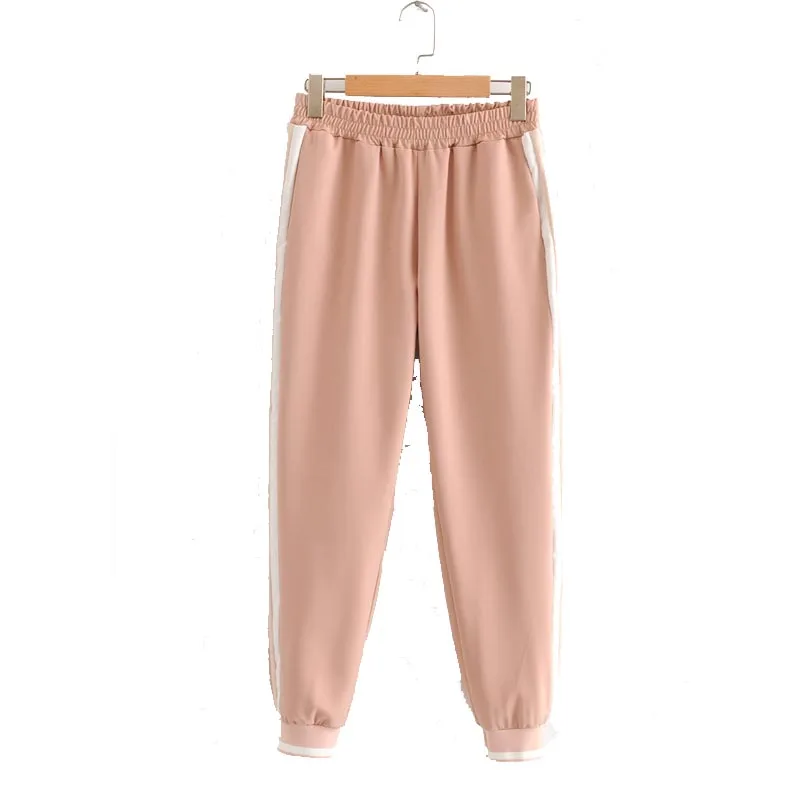 

KZ867 New Arrival Womens Elastic Waist Side Striped Print Slim Cuff Jogging Pants Casual Calf Trousers