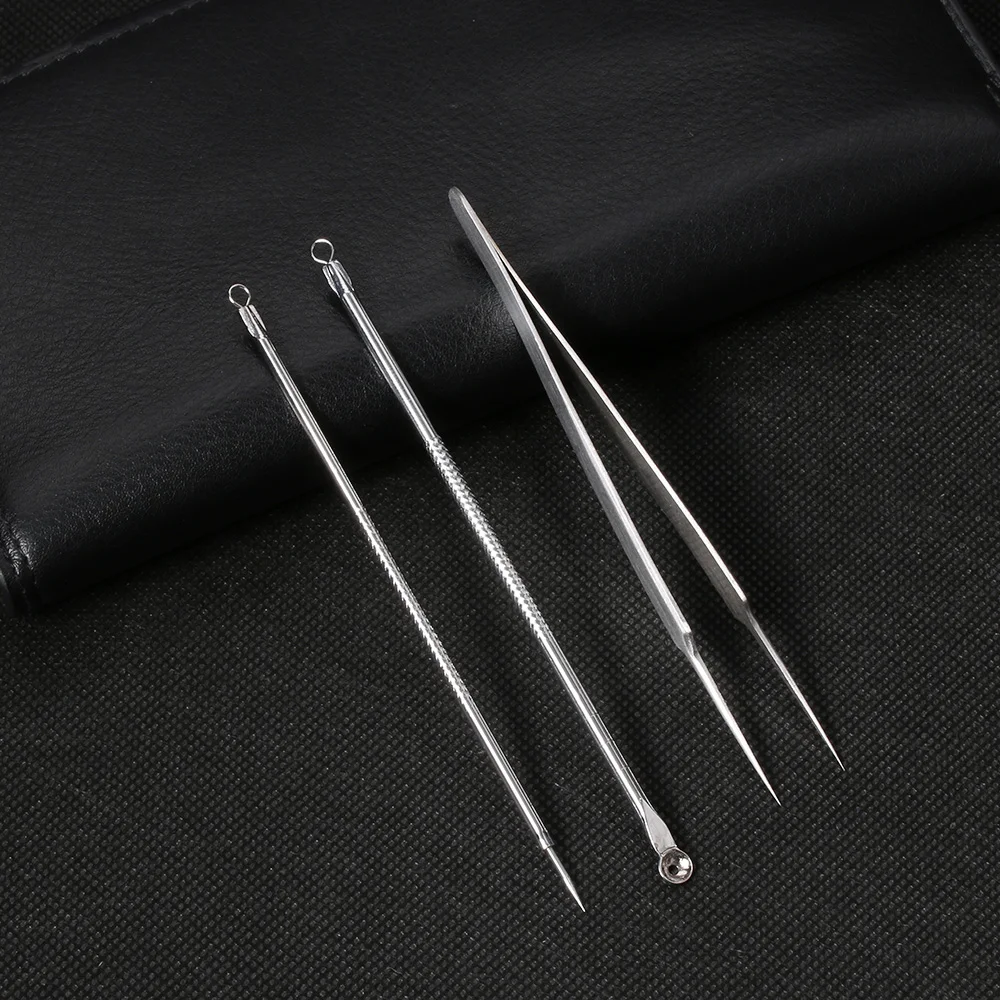 

3pcs/lot Stainless Steel Blackhead Acne Blemish Remover Tweezers Needle Extractor Tool Kit Set