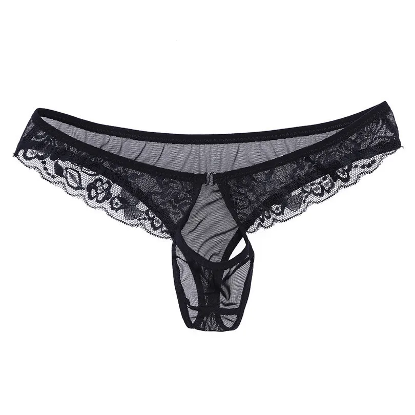 iiniim Sexy Mens Lingerie Sissy Gay Panties Lace Mesh Bikini Underwear Underpants with Penis Hole Floral Lace Open Pouch Briefs