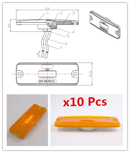 

10pcs 10-30V 4*1.5 inch amber yellow LED Rectangle Reflector lights Tail Brake Stop Side Marker Light Truck Trailer Bus lorry