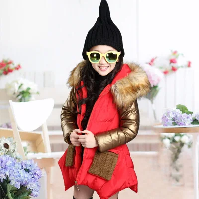 WEONEDREAM/зимняя куртка для девочек хлопковые утепленные кардиганы с капюшоном и воротником для девочек рождественское пальто принцессы - Цвет: Red