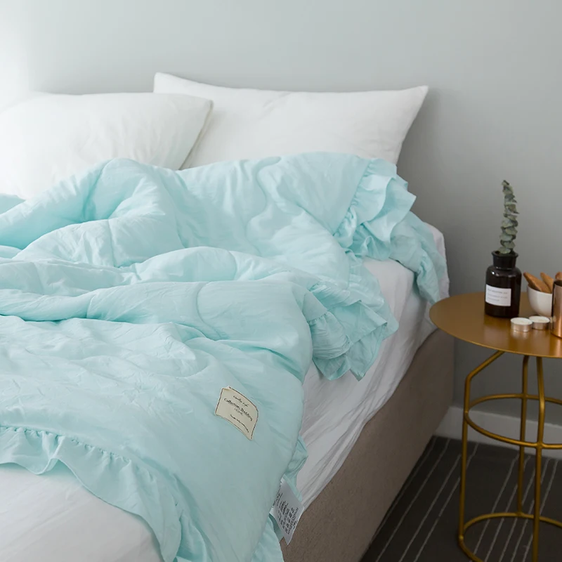 

simple style Summer quilt machine washable washing cotton air conditioning comforter cool soft pure color double lace 200*230cm