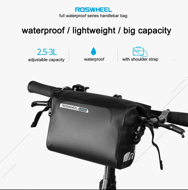 Clearance ROSWHEEL DRY 3L Cycling Bike Bicycle Handlebar Front Basket PVC Full Waterproof Bags Bike Accessories Cycle Pannier Pouch 3