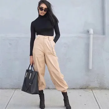 

WSYORE Casual Wide Leg Camo Pants Women 2020 New Spring and Autumn Hight Waist Chain Streetwear Long Trousers Cargo Pants NS402